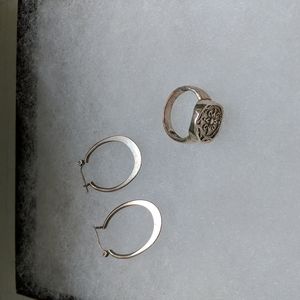 Silpada sterling silver hoop earrings and coin ring